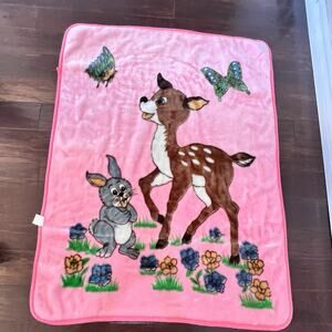Vintage King Lion Bambi Thumper Blanket 52” X 41” Pink Baby Blanket Very Warm